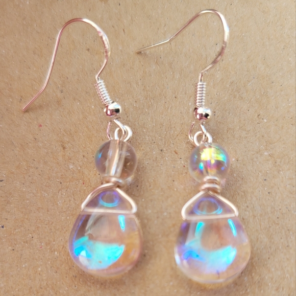 Handmade Rainbow Glass Bead Water Drop Earrings - Picture 3 of 5